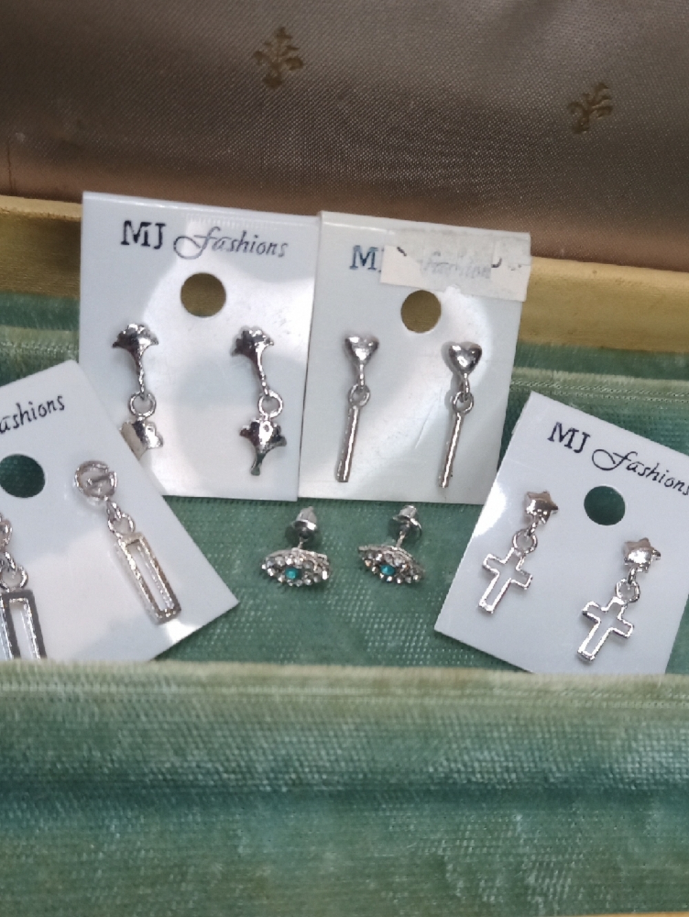 Silver Dangle & Stud Earring Set Bundle Of 5 Pairs Evil Eye